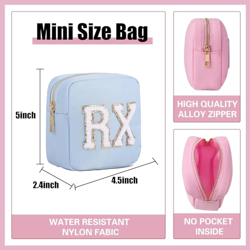 uekeboag Personalized Small Nylon Rx Cosmetic Bag, Cute Chenille Letter Patch Medicine Drug Pouch with Zipper,Preppy Makeup Travel Vitamin Bag for Women and Girls(Light Blue) - color: 02Light Blue