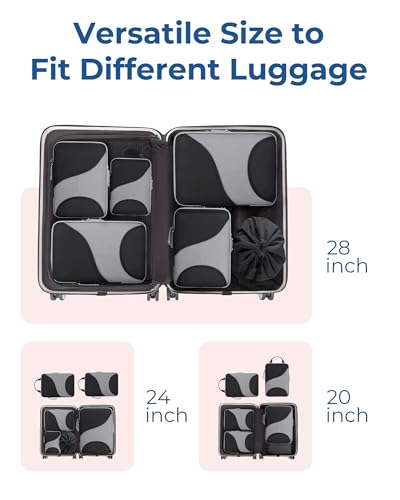 BAGSMART Compression Packing Cubes - 6 Set Travel Packing Cubes for Suitcases, Compression Suitcase Organizers with Shoe Bag - color: 03-Black