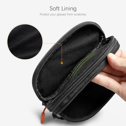Double Eyeglasses Case Soft Portable Zipper Sunglasses Pouch with Keychain Clip for Men Women - color: Black - Pack of 2