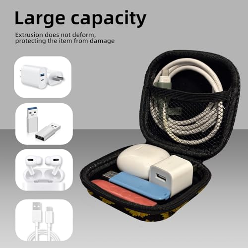 Square Data Cable Earbud Charger Coin Storage Bag Shockproof and Drop-Proof EVA Material Compatible with AirPod(Chrysanthemum) - color: chrysanthemum