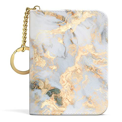 Aiawoxc Credit Card Holder for Women, Small RFID Wallet Slim Leather Card Organizer Case with Zipper and Keychain, Grey Marble - color: B-Grey Marble, size: Keychain