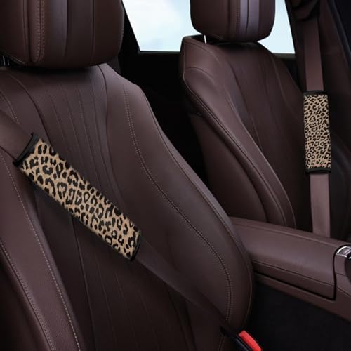 Brown Leopard Print Car Seat Belt Cover Easy to Install 2 Pack Safety Belt Cover Anti-Slip Shoulder Strap Protects Universal Auto Seat Straps for Vehicle, Truck, SUV - color: Brown Leopard Print