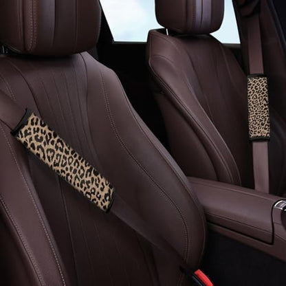 Brown Leopard Print Car Seat Belt Cover Easy to Install 2 Pack Safety Belt Cover Anti-Slip Shoulder Strap Protects Universal Auto Seat Straps for Vehicle, Truck, SUV - color: Brown Leopard Print