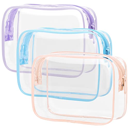 PACKISM TSA Approved Toiletry Bag 3 Medium - Quart Size Clear Makeup Bag for Carry On, Airport Security Compliant Clear Travel bag for Toiletries with Reinforced Seams, Blue Purple Pink - color: Blue Purple Pink, size: Medium Set (Standard)