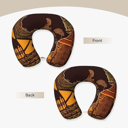 African Map Ethnic Pattern Travel Pillow Neck Rest Soft Comfortable Memory Foam Travel Neck Pillow U-Shaped Sleeping Rest Cushion Travel Accessories for Airplane Car and Office