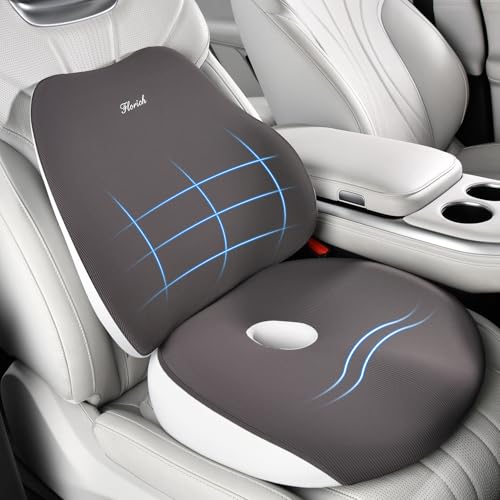 FLORICH Car Seat Cushion and Lumbar Support Pillow, Ergonomic Memory Foam Driving Seat Cushions for Back & Sciatica Pain Relief, Non-Slip Cushion for Car, Office, Truck, Wheelchair, Gaming Chair-Gray - color: A-cushion&lumbar Pillow-gray