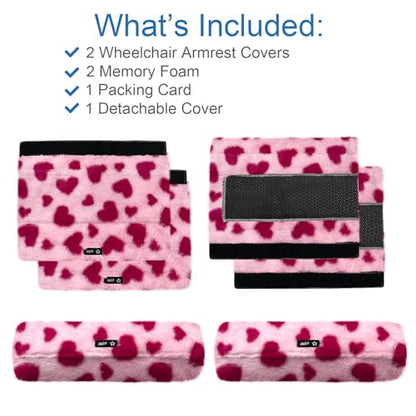 SPRING SEAON Wheelchair Armrest Covers 2 Pack Soft Memory Foam Wheelchair armrest Pads Wicking Washable for Office Transport Chair (Pink Heart) - color: Pink Heart