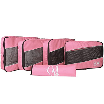 5 Set Packing Cubes for Travel Large Suitcase Luggage Organizer Bags Travel Accessories Vacation 4 Cubes 1 Laundry Pouch Bag - color: Pink