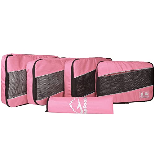 5 Set Packing Cubes for Travel Large Suitcase Luggage Organizer Bags Travel Accessories Vacation 4 Cubes 1 Laundry Pouch Bag - color: Pink