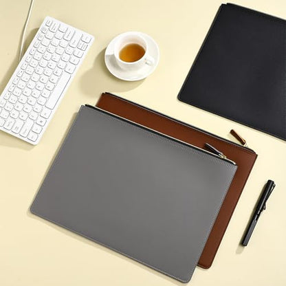 PU Leather A4 File Folder Zipper Document Holder Envelope Folder Case for Receipt Contract (Gray) - color: Gray