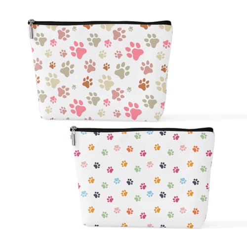 2 Pcs Colorful Dog Footprints Makeup Bag, Large Capacity Travel Makeup Case Cosmetic Bags for Women, Portable Pouch Purse Travel Essentials Toiletries Accessories, Christmas Birthday Gifts for Women - color: Multicolor 1545
