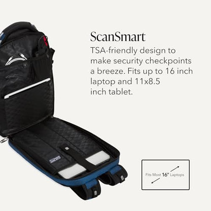 SwissGear Travel Tech Elite Laptop Backpack – Fits Laptops up to 16” – ScanSmart TSA-Friendly Backpack with USB Port, Shoe Compartment & Organizer Pockets – Blue/Black - color: Black/Blue, style: Travel Tech Elite
