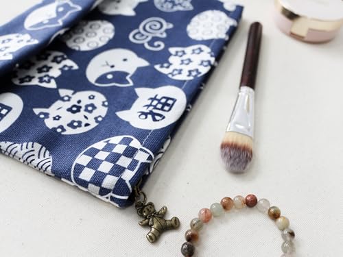 HAPPYHEIDI Canvas Makeup Bag, Cosmetic Travel Pouch, Kawaii Blue Cats, Cotton Blend, Animal Print, Zipper Closure, 7.1x2.4x7 Inches - color: GR-Canvas-Blue Cats