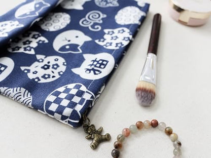 HAPPYHEIDI Canvas Makeup Bag, Cosmetic Travel Pouch, Kawaii Blue Cats, Cotton Blend, Animal Print, Zipper Closure, 7.1x2.4x7 Inches - color: GR-Canvas-Blue Cats