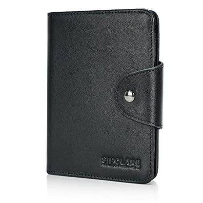 Polare Napa Leather Slim and Soft RFID Blocking wallet For Men Snap Bifold Travel Wallet Passport Holders 2 Passports (Black) - color: Black