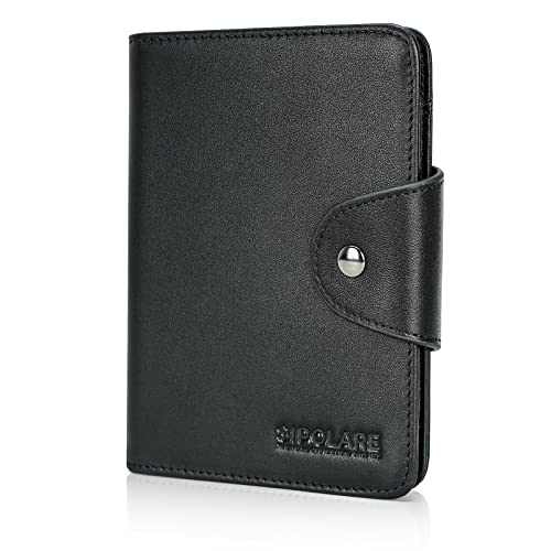 Polare Napa Leather Slim and Soft RFID Blocking wallet For Men Snap Bifold Travel Wallet Passport Holders 2 Passports (Black) - color: Black