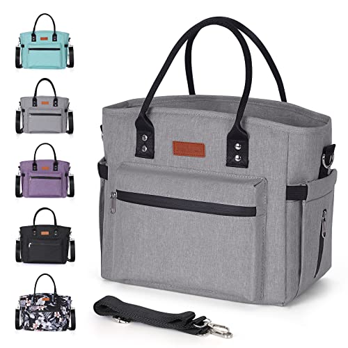 Insulated Lunch Bag for Women Men,Adult Lunch Box for Women with Adjustable Shoulder Strap,Portable Large Lunch Tote Bag for Office Work Picnic Beach,Reusable Lunch Cooler Bag - color: Gray