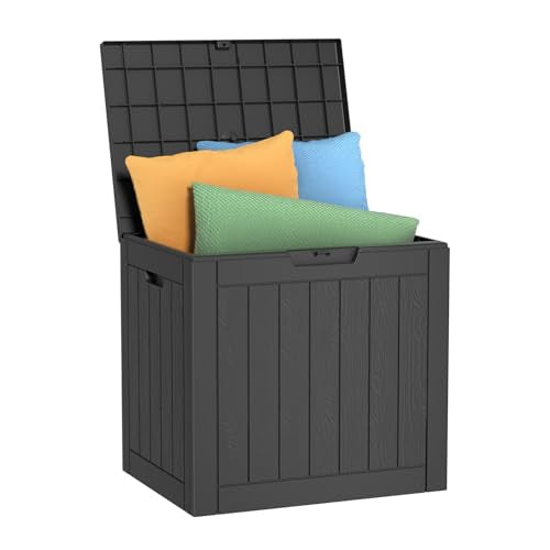 36 Gallon Outdoor Deck Box, Lockable Waterproof Outdoor Storage Boxes For Garden Tools,Indoor Cushions,Accessories Outside Storage Resin Weatherproof Container(Black) - color: Black, size: 36 Gallon