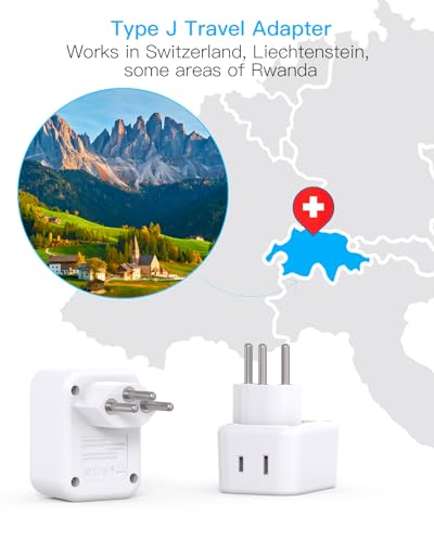 HANYCONY Switzerland Power Travel Plug Adapter, Type J Power Adapter with 2 Outlets 3 USB Ports(2 USB C) for US to Swiss Switzerland Liechtenstein Rwanda - style: Type J - Switzerland
