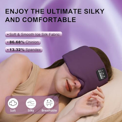 LC-dolida Sleep Mask with Bluetooth Headphones, Ice Silk Sleep Headphones with Bluetooth 5.4, Total Blackout Eye Mask for Sleeping, Sleep Soft Mask for Women Men, All Night Sleep, Travel(Purple) - color: Purple