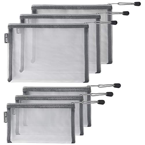 HRX Package Nylon Mesh Cosmetic Bags Zipper Pouches, 6PCS Gray Makeup Pouches Travel Organizer Case for Purse Diaper Bag (A5 x 3pcs, A6 x 3pcs) - color: Grey, size: A5, A6