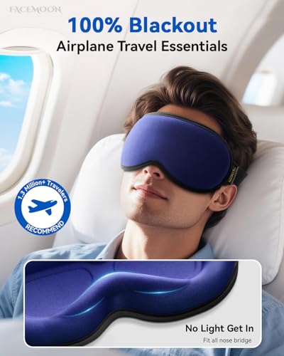 Weighted Blackout Sleep Mask, 3D Contoured Zero Eye Pressure, Lash-Friendly Deep Eye Cups, Adjustable Slide Buckle Strap, Spring Break & Beach Vacation Essential, Summer Travel Sleep Mask (Navy Blue) - color: Navy Blue