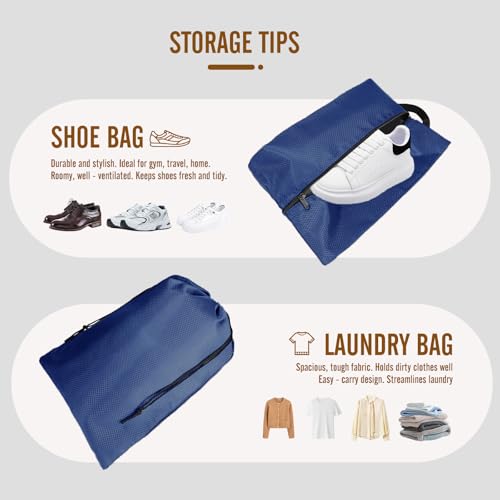 8 Set Compression Packing Cubes for Travel, Expandable Luggage Organizer with Shoe Bag & Laundry Bag - Lightweight Suitcase & Backpack Travel Essentials (Navy Blue) - color: Navy Blue