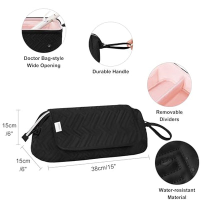 Leudes Hair Tools Travel Bag for Women Heat Resistant Mat for Travel Essentials Hot Tools Straighteners,Flat Irons,Curling Iron,Hot Air Brushes and Hair Dryer Organizer Bags 2 in 1(Black) - color: Black
