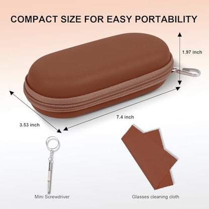 Double Glasses Case,Dual Eyeglasses & Sunglasses Organizer with Clip Zipper Closure for Travel 2 Pairs Storage Box - color: Coffee