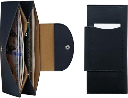 carrotez All-in-One Long Bifold 2-Tier PU Leather Wallet for Women, Money Organizer for Travel, Budgeting, Cash Envelope Wallet for Carrying Cash, Credit Cards & Business Cards - Indigo - color: Indogo