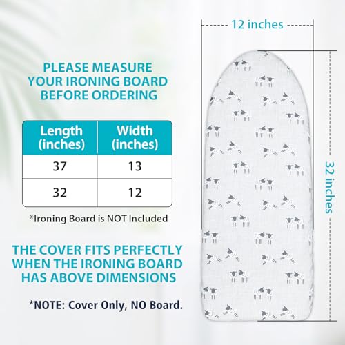Seiritex Table Top Ironing Board Cover 12 x 32 inch, 3 Layers Small Iron Board Cover, Heat Reflective Thick Padding with Elasticized Edges (Gray Sheep) - color: Gray Sheep, size: 12x32