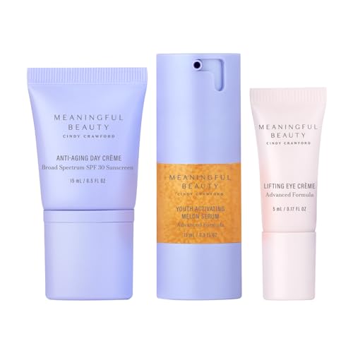 Meaningful Beauty Anti-Aging Skincare Trio Travel Size 3-Piece Starter Kit Gift Set for Women, Advanced Formula with Youth Activating Melon Serum, Day Creme, Eye Cream & Antioxidants