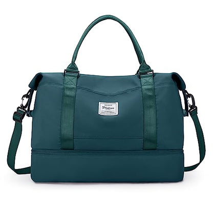 Travel Duffel Bag with Shoes Compartment, Overnight Weekender Bags for Women,Carry on Personal Item Bag - color: A-Peacock Blue, size: Large