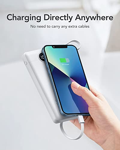 VRURC Portable Charger Built in Cables, Slim Power Bank 10000mAh, Multi Devices Charging Bank with Lanyard, USB C Battery Pack 5 Outputs for for All Cell Phones Devices, Samsung,Android-White(1 Pack) - color: White