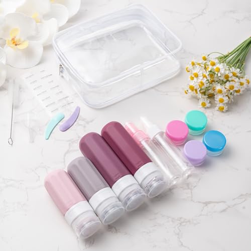 MODENGKONGJIAN 16 Pack Travel Bottles for Toiletries,TSA Approved Silicone Squeezable Travel Shampoo Bottles, 3oz Leak Proof Refillable Toiletry Cosmetic Containers (16PCS/Cranberry) - color: 16PCS/Cranberry