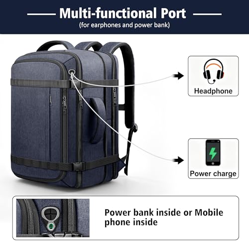 Flight Approved Travel Backpack with LifetimeWarranty,Expandable Carry on Backpack 40-50L with Cable Access Port,Fits 17.3"Laptop,Flight TSA friendly,Anti Theft Laptop Backpack Travel,Commuting,Blue - color: Blue, size: 17.3inch (19"x12.5"x8.5")