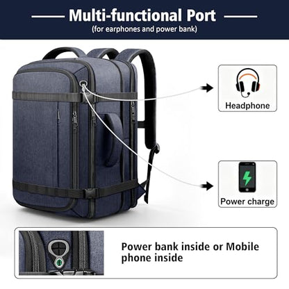 Flight Approved Travel Backpack with LifetimeWarranty,Expandable Carry on Backpack 40-50L with Cable Access Port,Fits 17.3"Laptop,Flight TSA friendly,Anti Theft Laptop Backpack Travel,Commuting,Blue - color: Blue, size: 17.3inch (19"x12.5"x8.5")