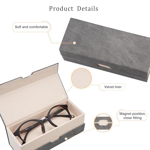 LifeArt Eyeglass Case Hard Shell, Portable Sunglass Case, Fashionable PU Leather Eyeglass Case, Lightweight - color: 2lian_grey