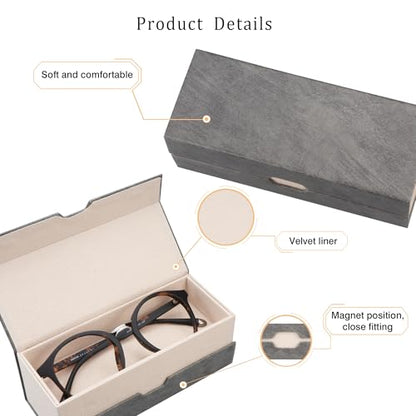 LifeArt Eyeglass Case Hard Shell, Portable Sunglass Case, Fashionable PU Leather Eyeglass Case, Lightweight - color: 2lian_grey