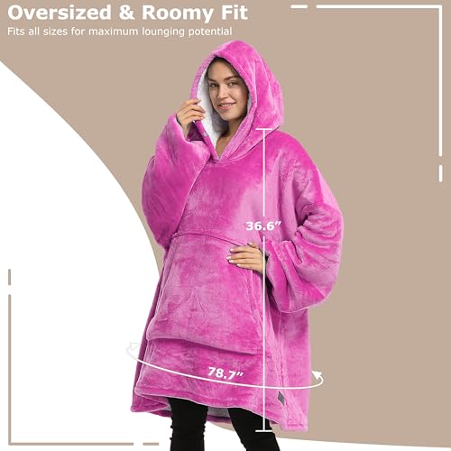 Catalonia Oversized Blanket Hoodie Sweatshirt, Wearable Sherpa Blanket Pullover, Gift for Her - color: Rose Pink