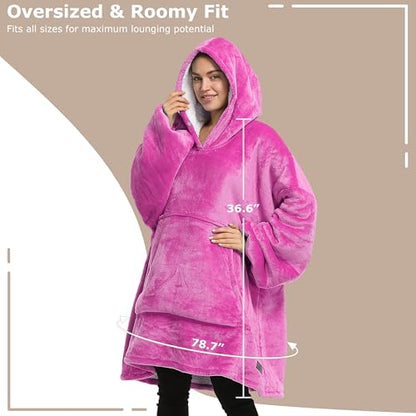 Catalonia Oversized Blanket Hoodie Sweatshirt, Wearable Sherpa Blanket Pullover, Gift for Her - color: Rose Pink