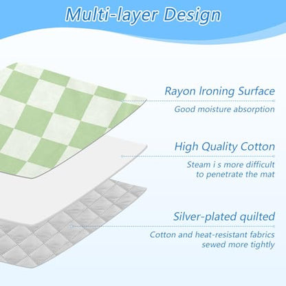Checkered Mint Green White Plaid Ironing Mat for Table top Portable Ironing Pad Blanket for Washer Dryer Countertop Travel - color: Checkered Mint Green White Plaid