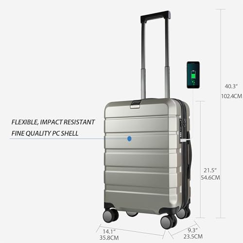 KROSER Hardside Expandable Carry On Luggage with Spinner Wheels & Built-in TSA Lock, Durable Suitcase Rolling Luggage with USB Port, Carry-On 20-Inch Champagne - color: Champagne