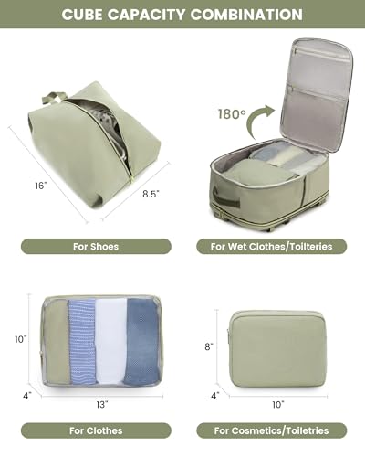 LOVEVOOK Large Travel Backpack for Women, TSA Carry on Backpack for Airplanes, 40L Personal Item Travel Bag for Women fits 17" Laptop,Waterproof Carry on Bag Airplane Approved with 3 Packing Cubes - color: Bean Green - Light Yellow - Dark Olive Green, siz