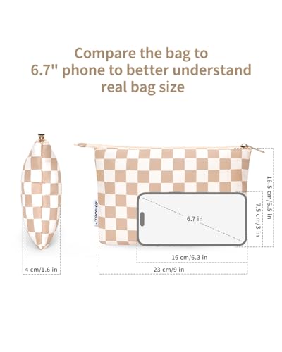 Narwey Small Checkered Makeup Bag for Purse Small Cosmetic Bag Women Travel Makeup Pouch Zipper Pouch (Light Checkerboard) - color: AB-Light Checkerboard)
