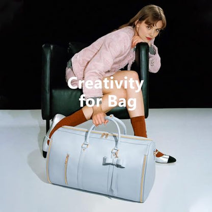 Travel Duffel Bag, Convertible Travel Garment Bag for Women, Fashion & Cute Carry On Duffle Bag w/Shoes Pouch, 2 in 1 Foldable PU Leather Hanging Duffle Bag, Single-Zipper Design, Blue - color: Light Blue