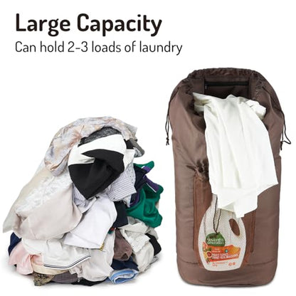 Seiritex Large Laundry Backpack Bag with Detergent Holder and Adjustable Shoulder Straps, Clothes Laundry Backpack for College, Travel, Apartment, Laundromat, Dorm Room (Brown) - color: Brown