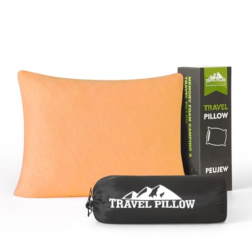 Small Shredded Memory Foam Pillow, Camping Pillow Travel Pillow - Compressible Medium Firm, Breathable Cover, Ideal Backpacking Hiking, Airplane and Car (Apricot Yellow, S) - color: Apricot Yellow, size: S-16 X 12 Inch