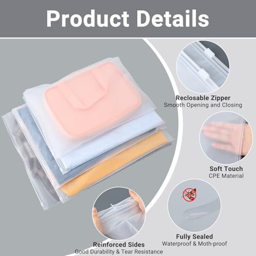 Frosted Zipper Clothing Bags, 25 Pcs 14x18 inch Waterproof Plastic Bags for Clothes, Swimsuit, Bathing Suit, T Shirt Packaging Shipping Travel, 3 Mil - color: Frosted, size: 14x18"