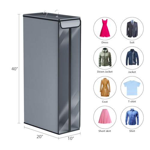 Univivi Garment Bags for Hanging Clothes 40", Hanging Garment Bags for Closet Storage with Large Clear Window, Garment Storage Bags for Suits, Coats, Dresses, 1 Pack - size: 40"-1PCS